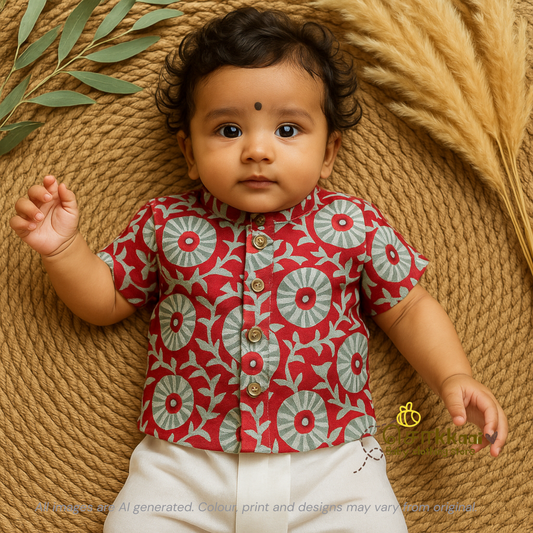 Red Spiral cotton Kids Shirt (0 to 3years)