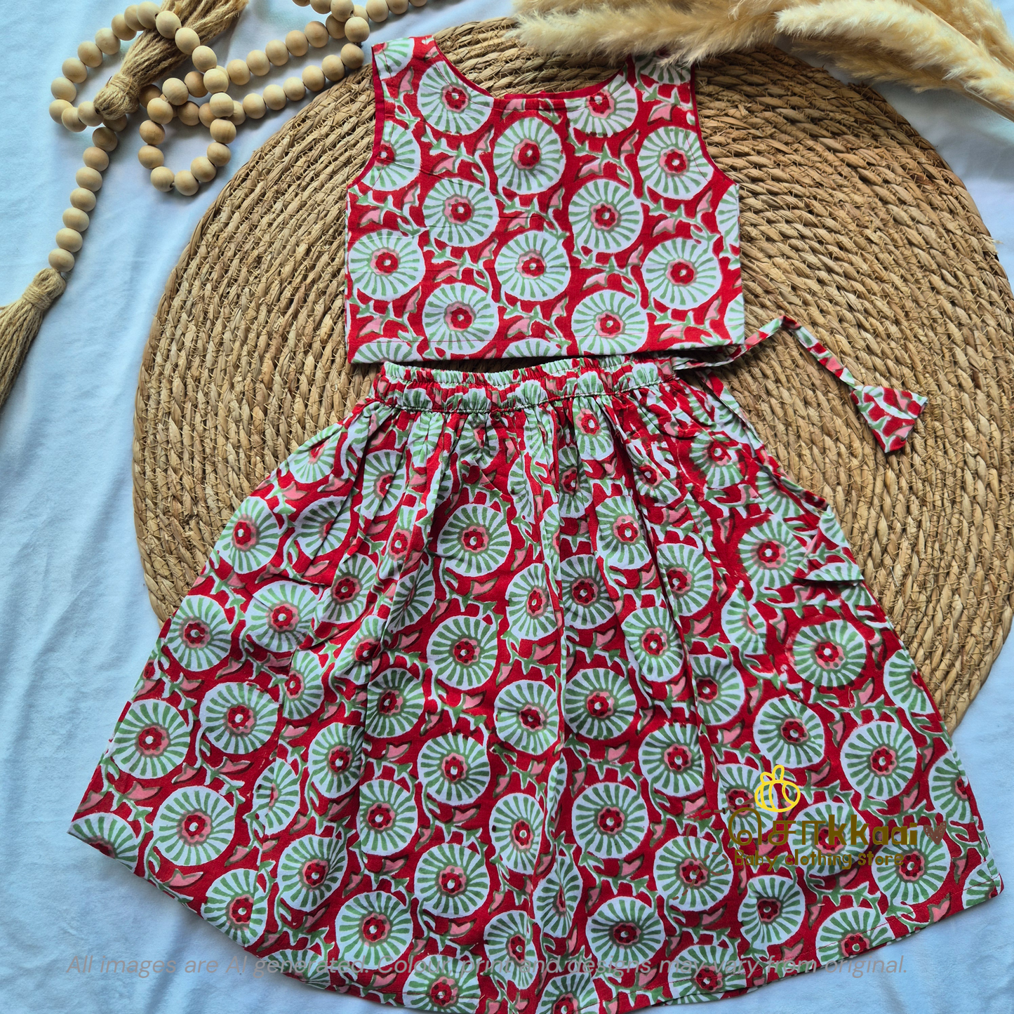 Red Spiral Cotton Skirt and top for Girls (6m-4years)