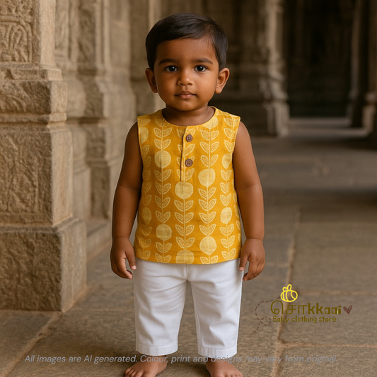 Yellow sun stem cotton kids top (0 to 3years)