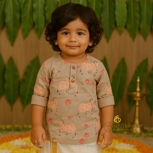 Pichwai printed Mid length kurta with elbow sleeve (0 to 6years)