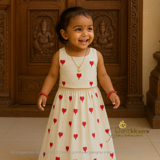Red heart Cotton Skirt and top for Girls (1-4years) - Sokkaai