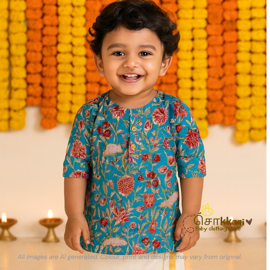 Ocean bloom Mid length kurta with elbow sleeve (6m-6years) Sokkaai