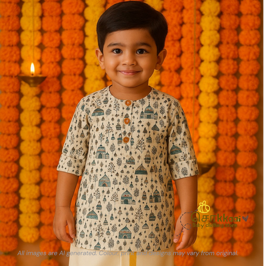 Warli festive Mid length kurta with elbow sleeve (6m-6years) Sokkaai