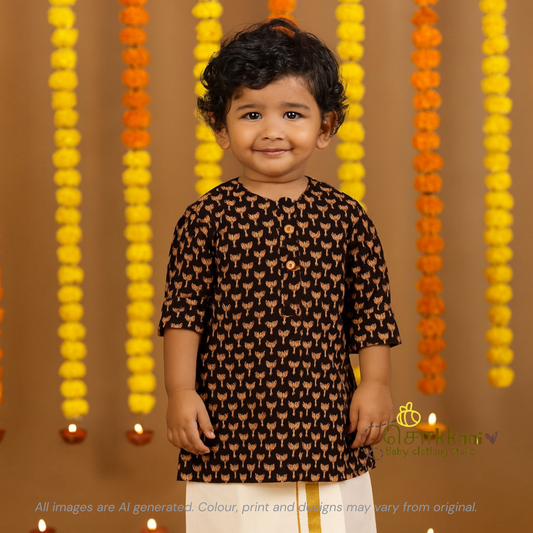Black lotus Mid length kurta with elbow sleeve (6m-6years) Sokkaai