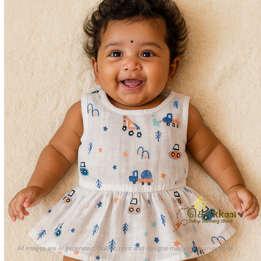 Pack of 2 button frock - Unicorn & Truck (0-6m)