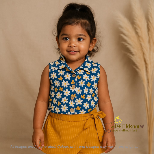 Blue wild bloom cotton skort and top for Girls (2-6years) - Sokkaai