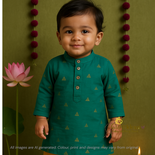 Peacock teal with mustard raw silk dhoti set (1-5yrs) - Sokkaai