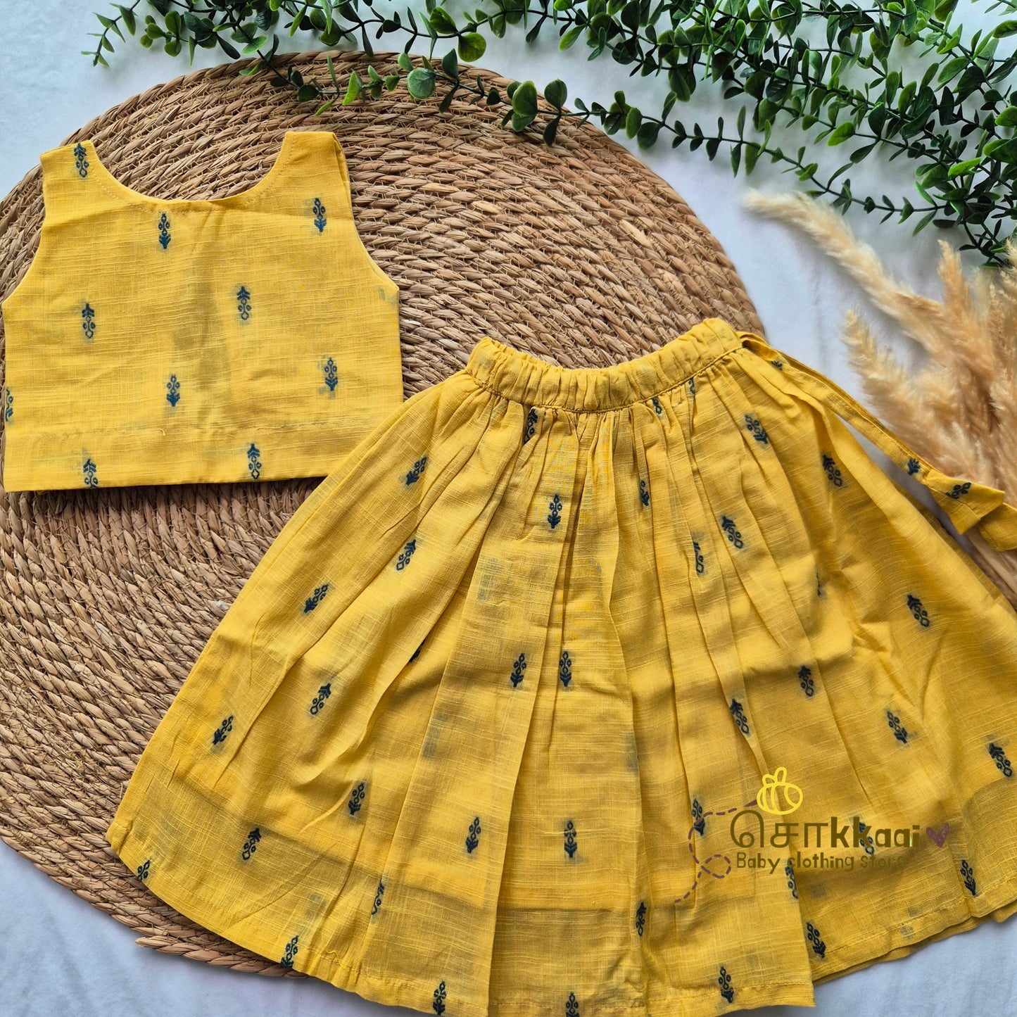 Yellow & Blue Butta Skirt and top Girls (6m-6years) - Sokkaai