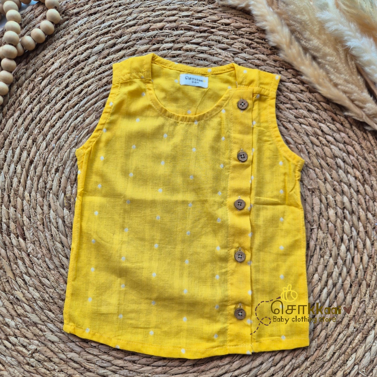 Yellow handloom & Stripes kids cotton dhoti set (0-5yrs) - Sokkaai