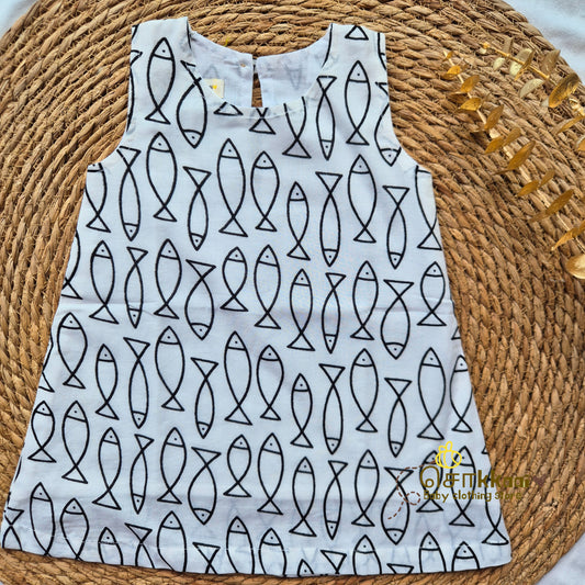 Fish Block Print A-line frock - (0-6years) Sokkaai