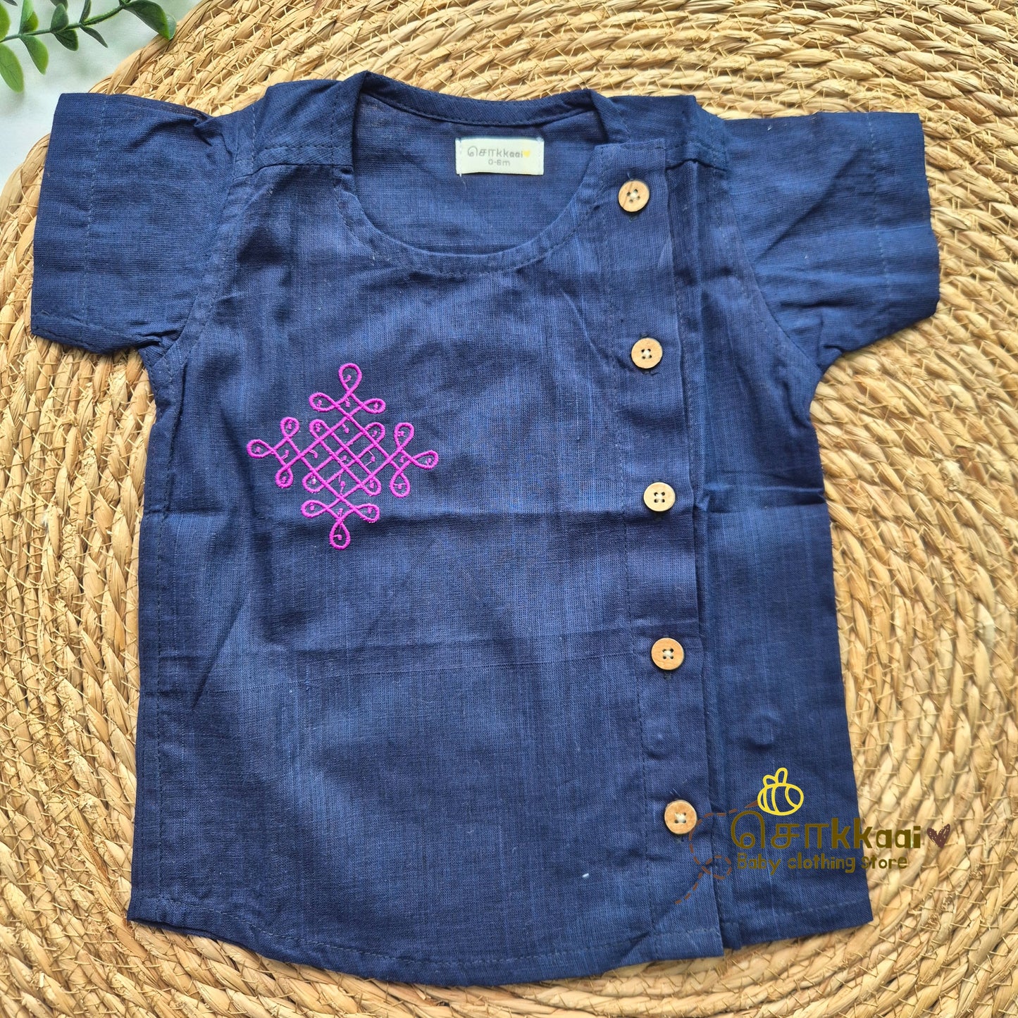 Mangalgiri Cotton Dhoti set - Royal Navy and Magenta (0-5years) Sokkaai