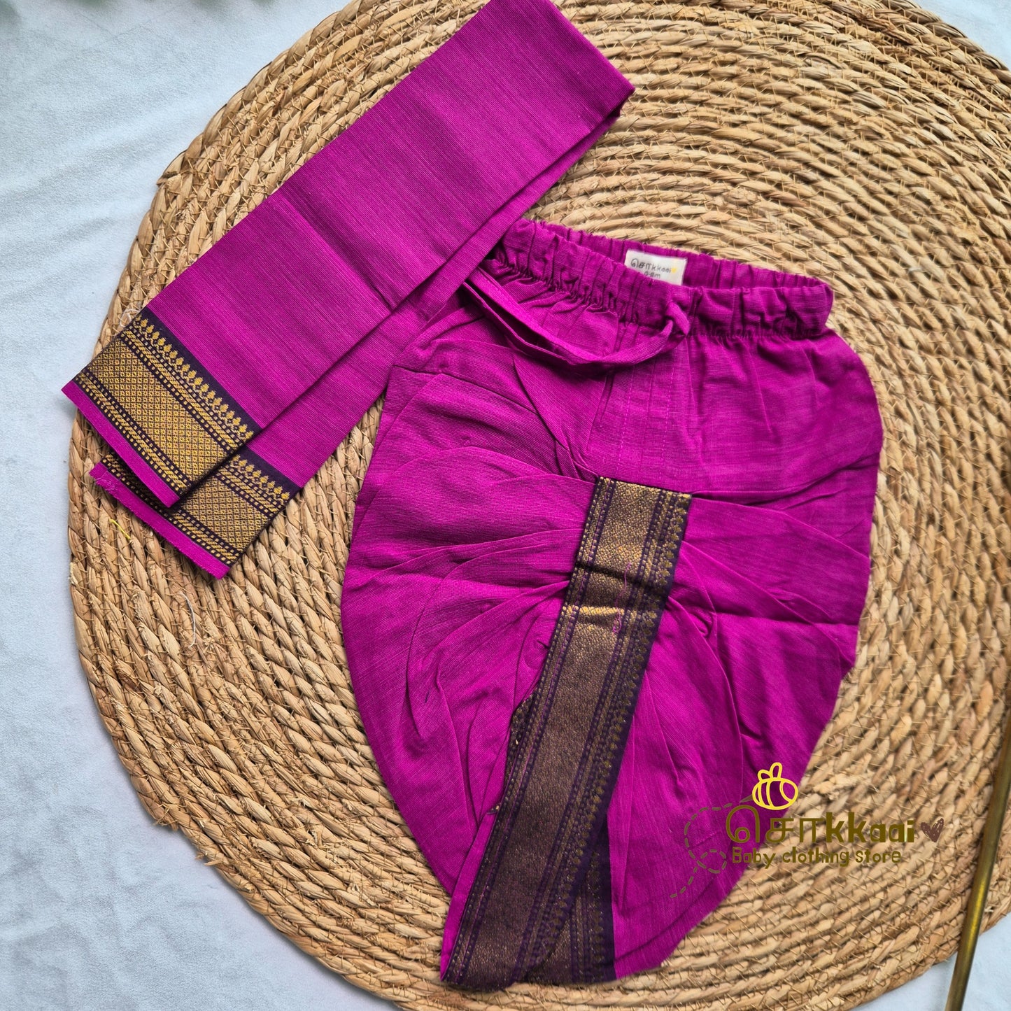 Mangalgiri Cotton Dhoti set - Royal Navy and Magenta (0-5years) Sokkaai