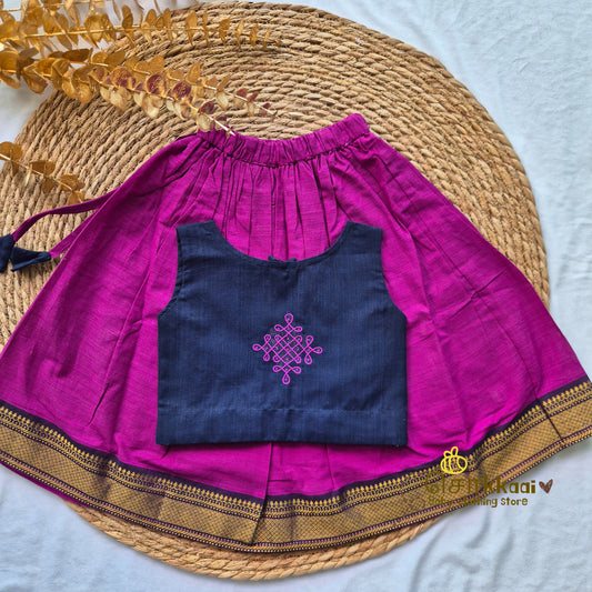 Mangalgiri Cotton Skirt and top Girls  - Royal Navy and Magenta (6m-5years) - Sokkaai
