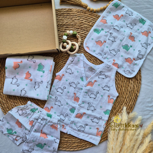 Sokkaai Soft Muslin Cotton GIFT BOX - Dino Trail (0 to 12m) - Sokkaai