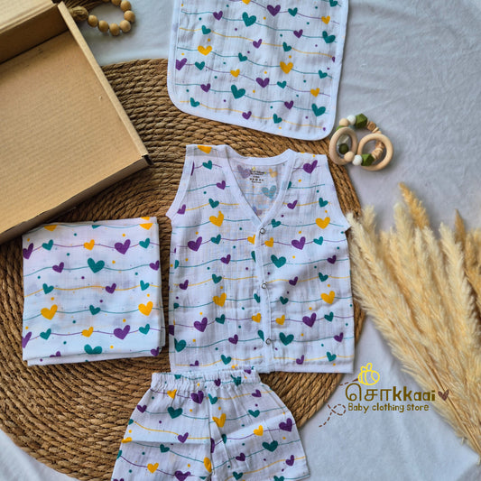 Sokkaai Soft Muslin Cotton GIFT BOX - Heart Lines (0 to 12m) - Sokkaai