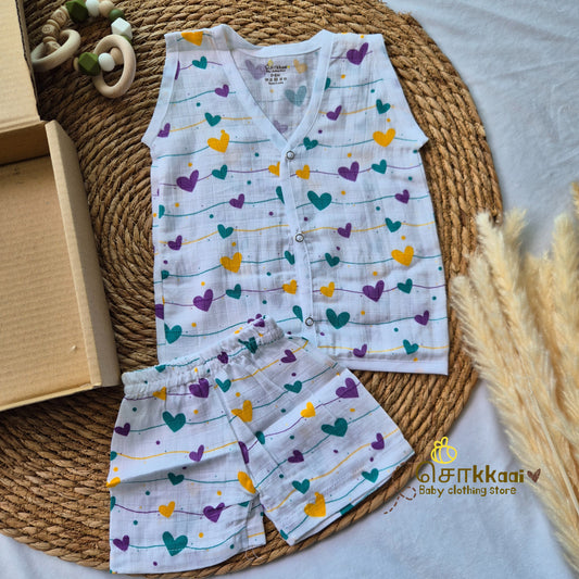 Sokkaai Soft Muslin Cotton - Heart Lines (0 to 12m) - Sokkaai