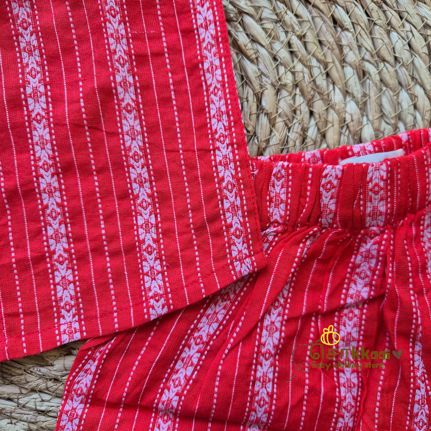 Tangerine Red Stripes Cotton Coord Set (0-6years) - Sokkaai