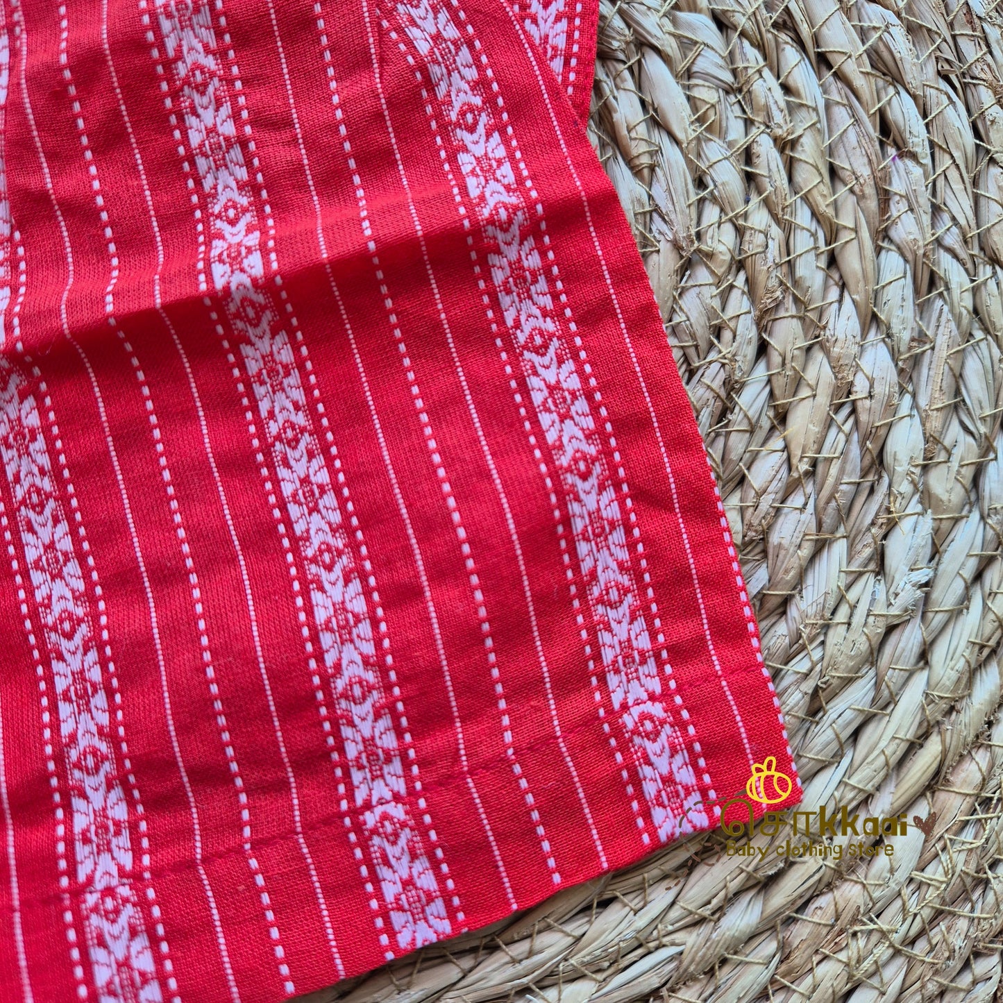 Tangerine Red Stripes Cotton Coord Set (0-6years) - Sokkaai