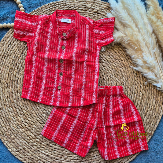 Tangerine Red Stripes Cotton Coord Set (0-6years) - Sokkaai