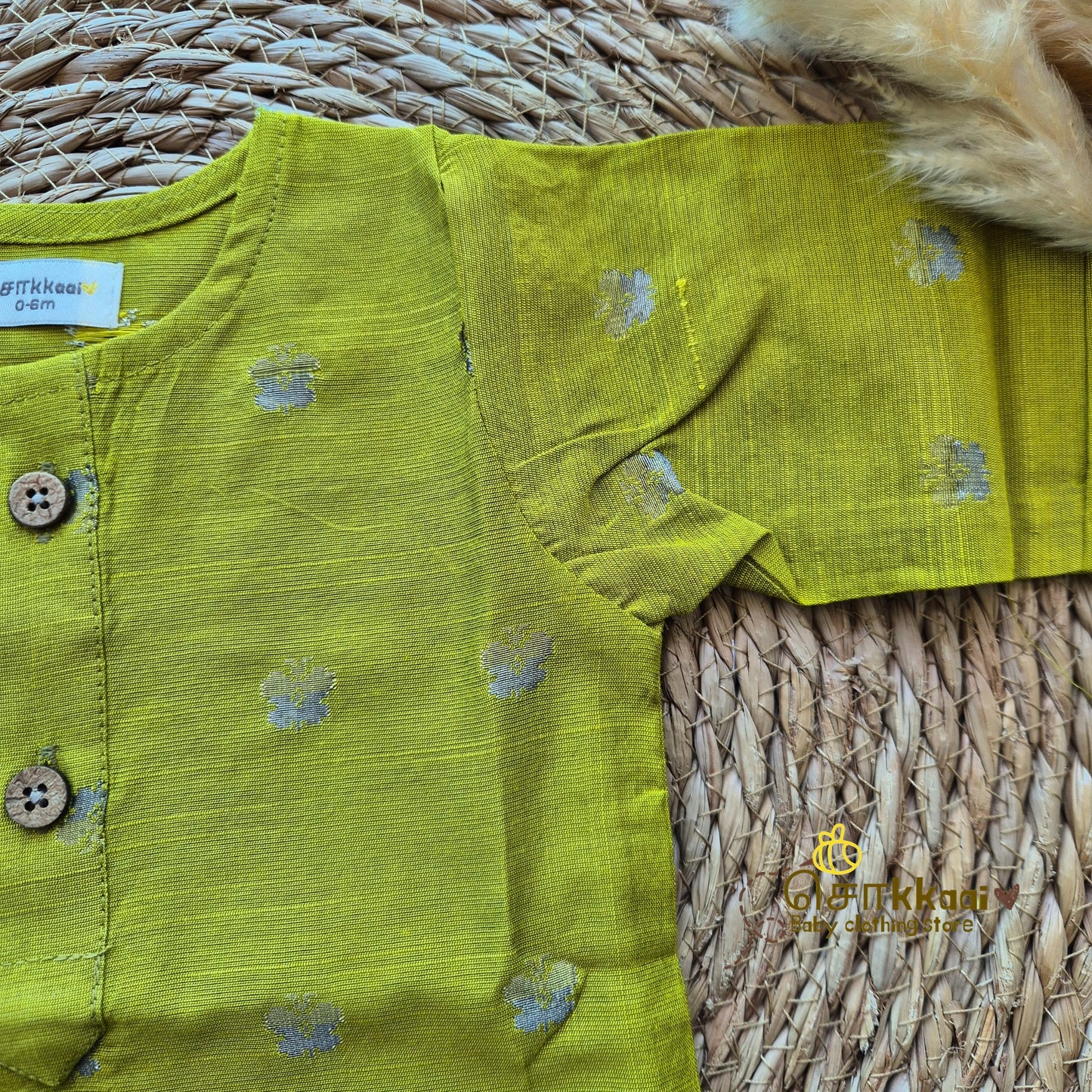 Lime Yellow Raw Silk Elbow Sleeve Kurta - (0-5years) Sokkaai