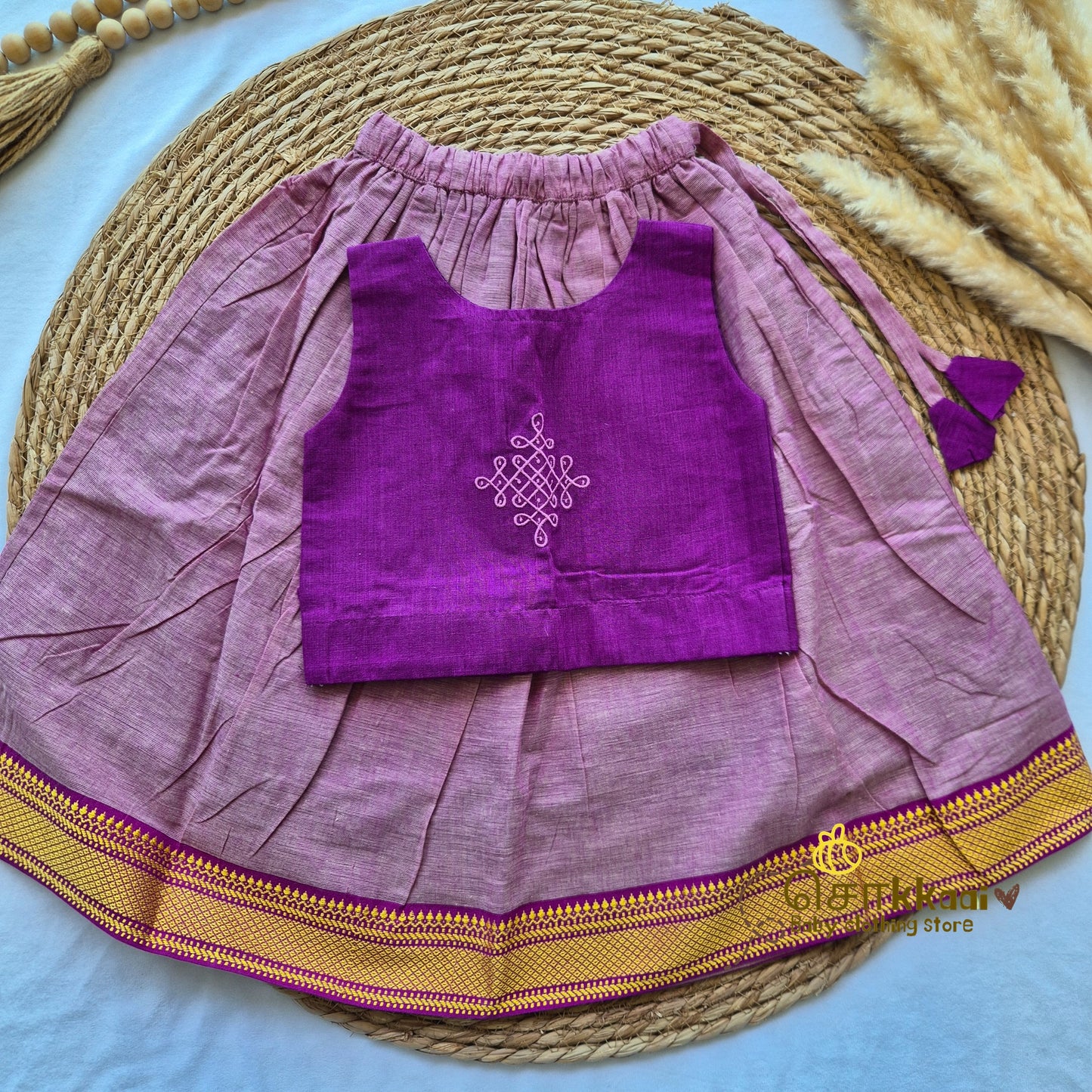 Mangalgiri Cotton Skirt and top Girls  - Purple Grace (6m-5years) - Sokkaai