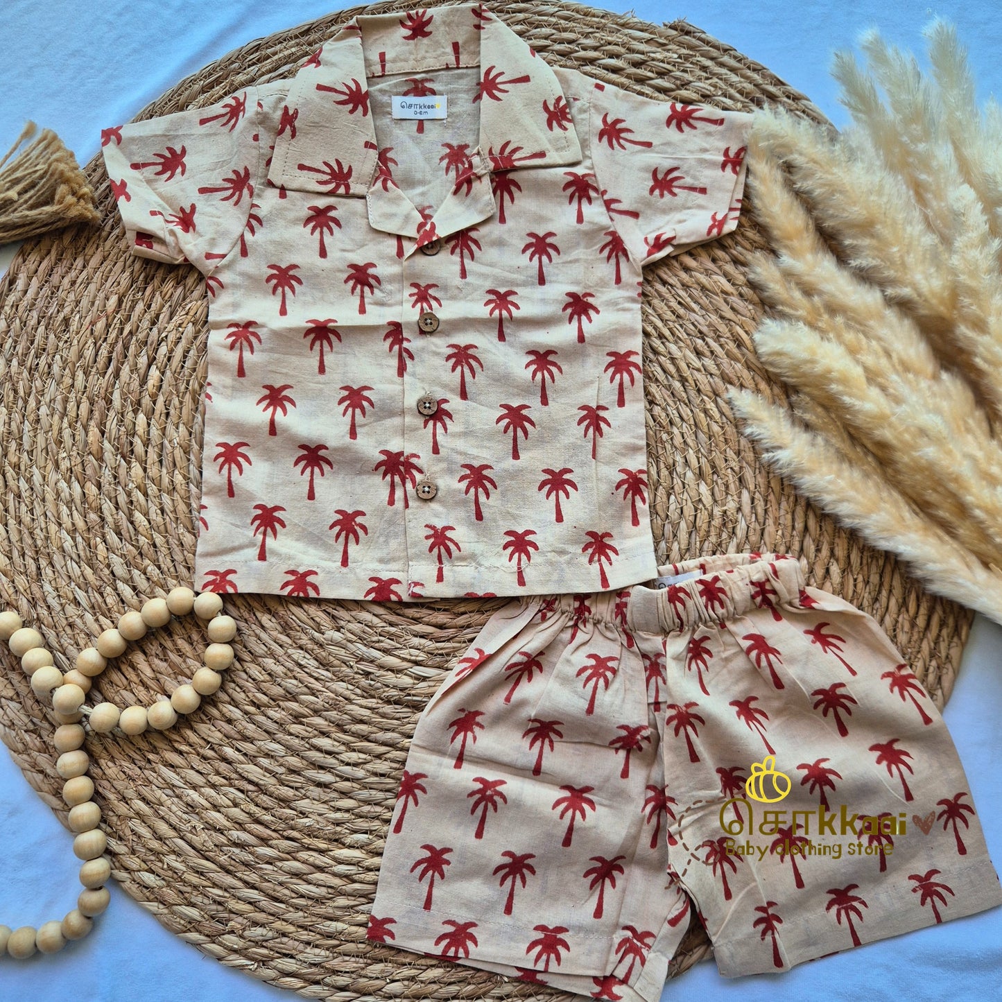 Palm Tree Hand Block Cotton Coord Set (0-10years) - Sokkaai