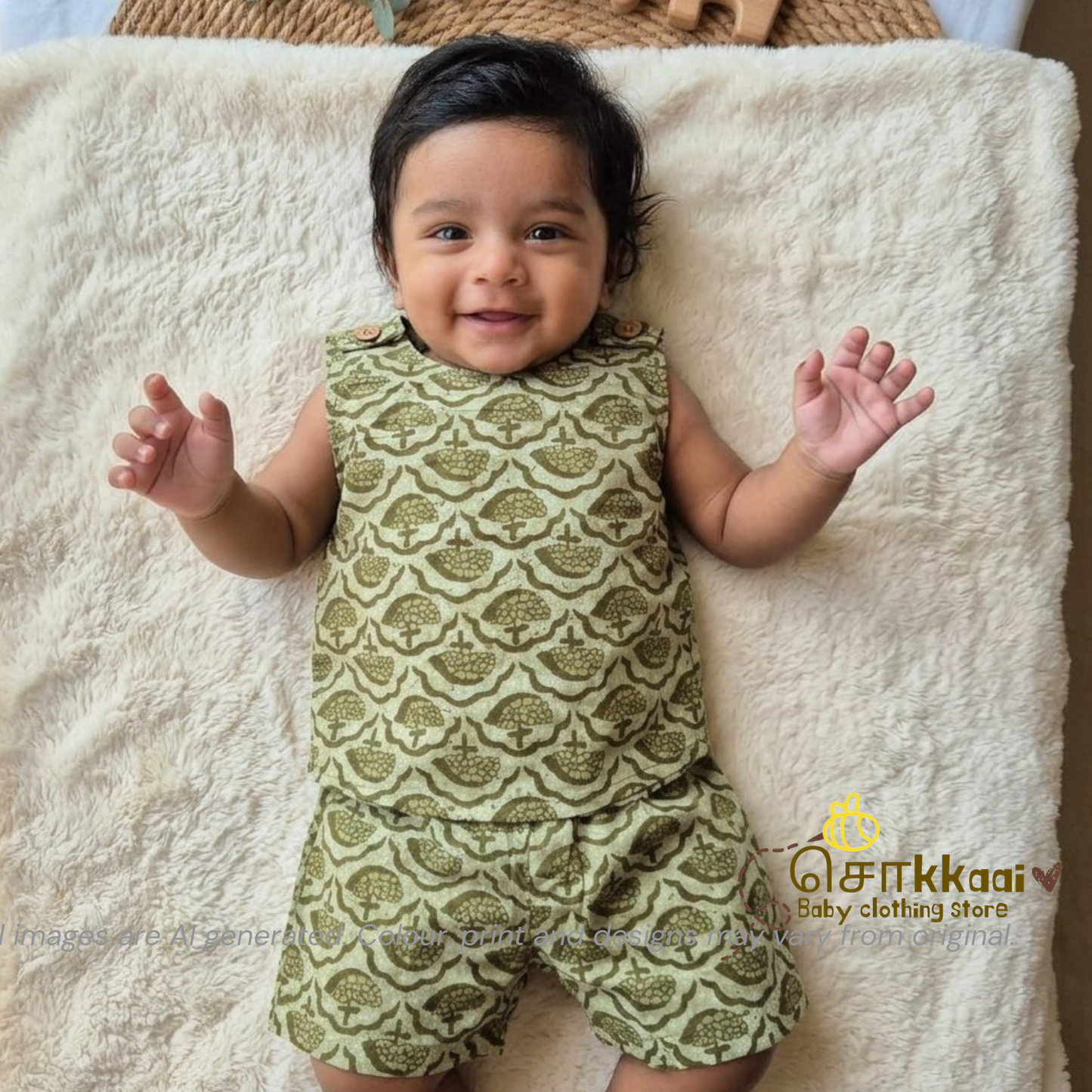 Green Tree Motif Cotton Coord Set (0-3years) - Unisex - Sokkaai