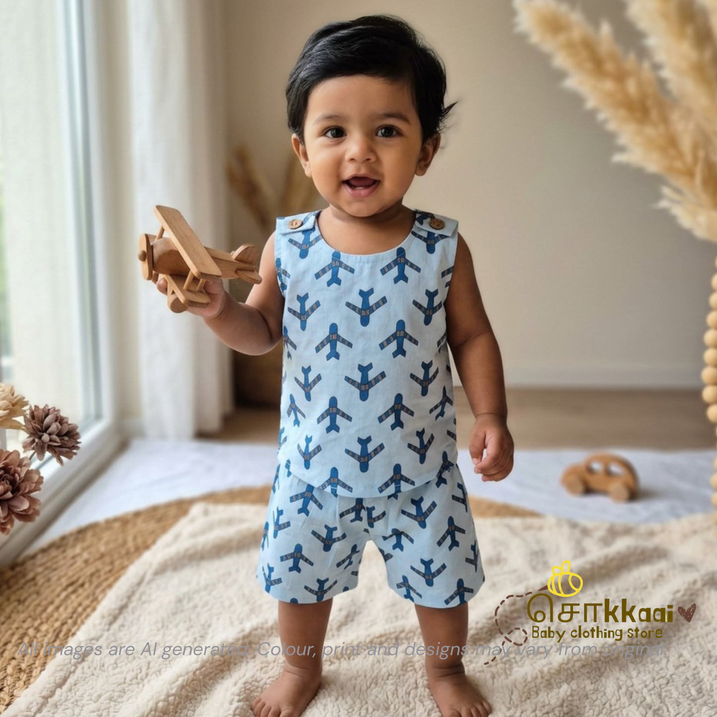 Blue Airplane Cotton Coord Set (0-3years) - Unisex - Sokkaai