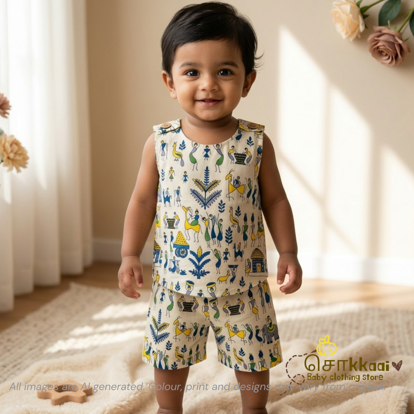 Warli Tales Cotton Coord Set (0-3years) - Unisex - Sokkaai