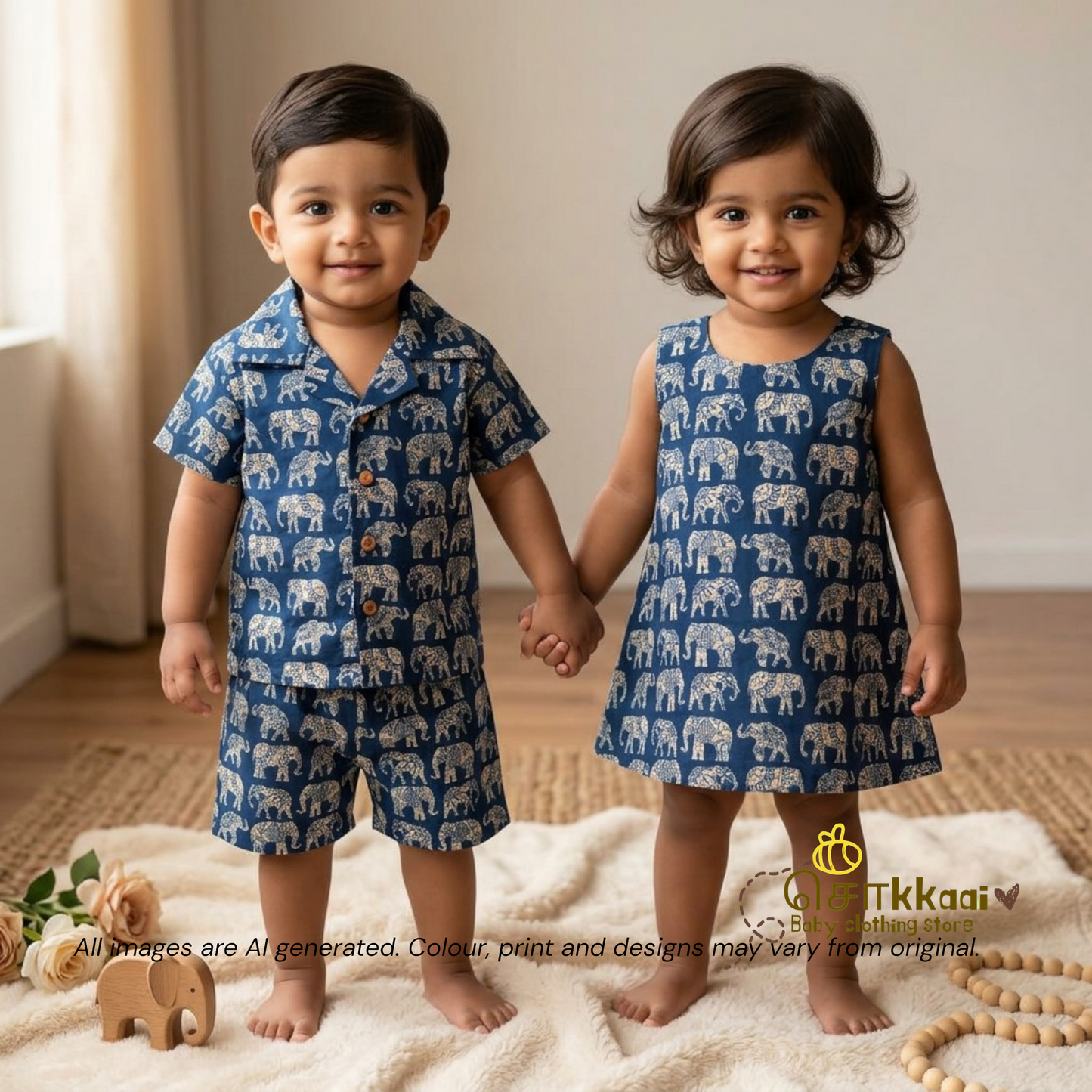 Navy Blue Elephant Parade A-line frock - (0-6years) Sokkaai