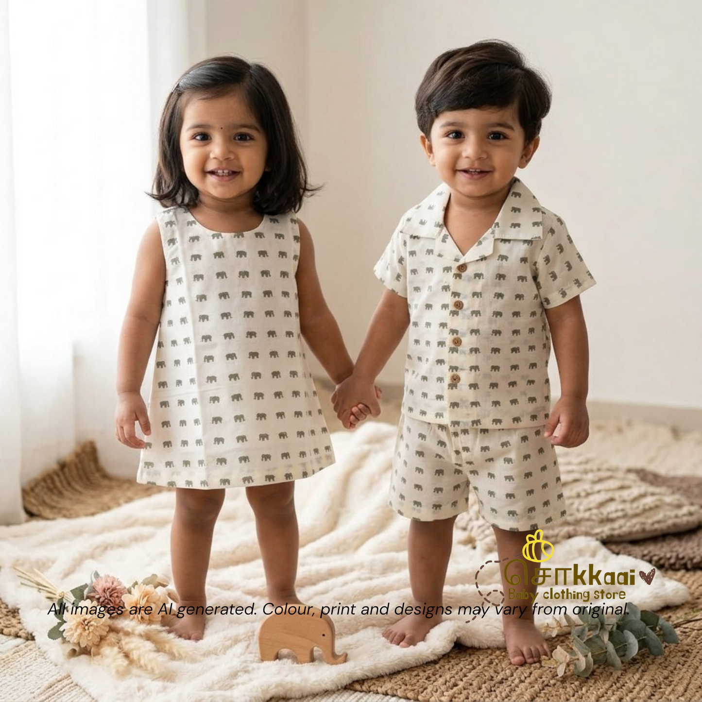 Mini Green Elephant A-line frock - (0-6years) Sokkaai