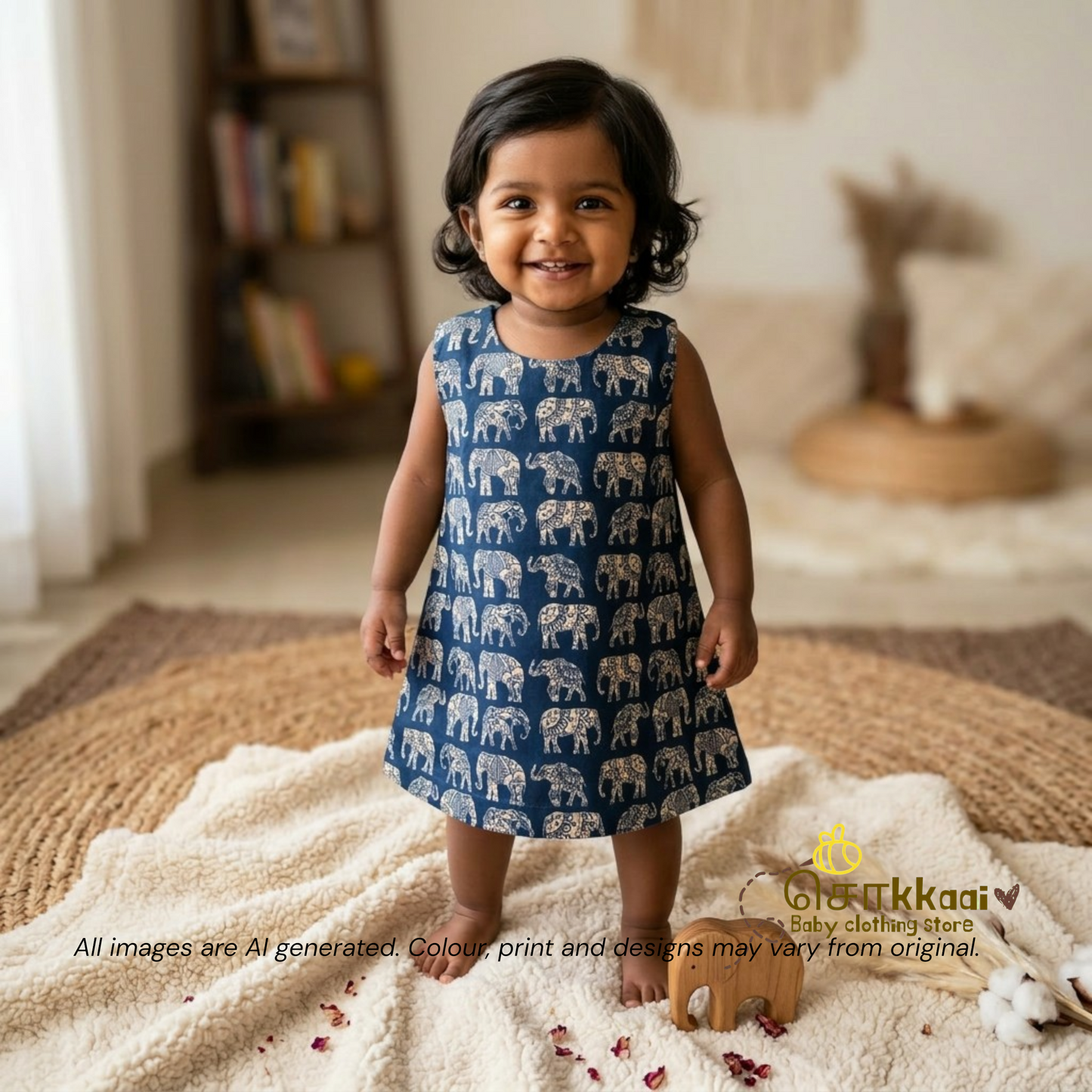 Navy Blue Elephant Parade A-line frock - (0-6years) Sokkaai