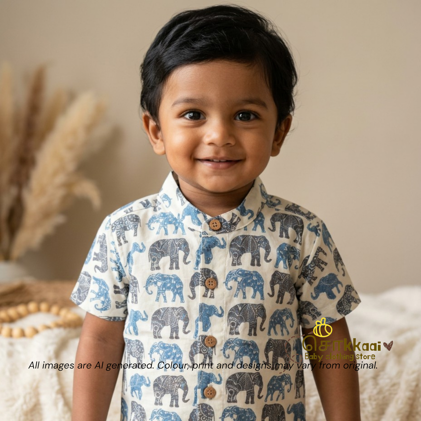 Tropical Elephant cambric cotton Kids Shirt (0 to 6yrs) - Sokkaai