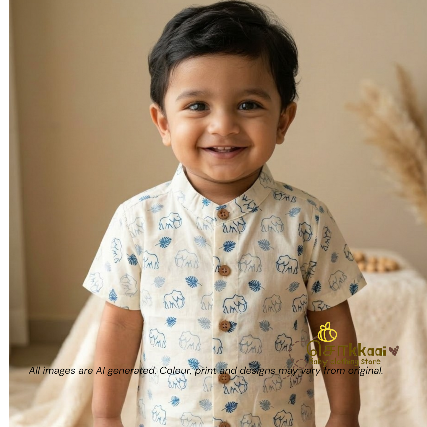 Mandala Off White Elephant cambric cotton Kids Shirt (0 to 6yrs) - Sokkaai