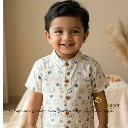 Mandala Off White Elephant cambric cotton Kids Shirt (0 to 6yrs) - Sokkaai
