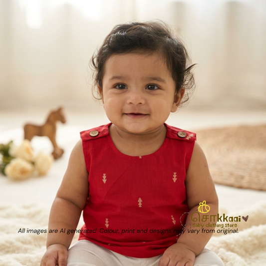Red Arrow Handloom Cotton Shoulder Button top(0-3years) - Sokkaai