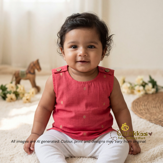Pink Handloom Cotton Shoulder Button top(0-3years) - Sokkaai