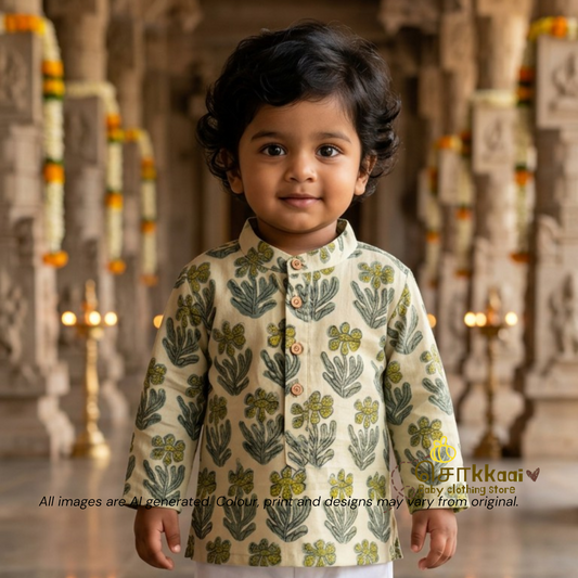 Olive Leaf Natural Dyed Cotton Short Kurta (6m-6years) - Sokkaai