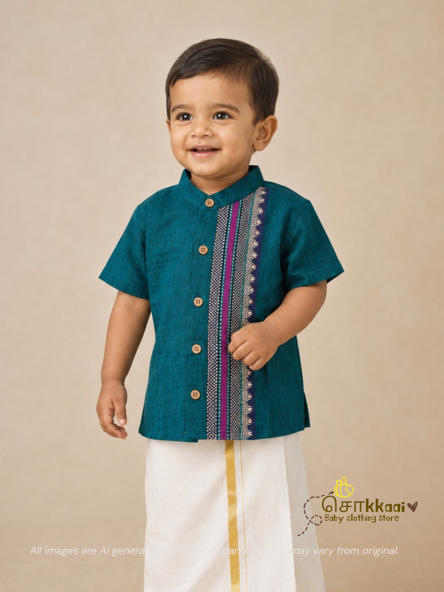 Peacock Blue Mangalgiri Cotton Kids Shirt (6m-5yrs) - Sokkaai