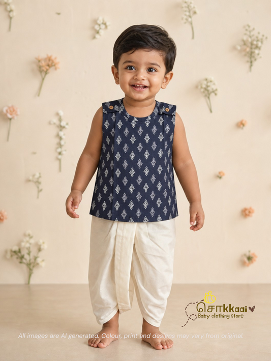 Dark Grey Butta Cotton Kids Dhoti Set (NB-4yrs) - Sokkaai