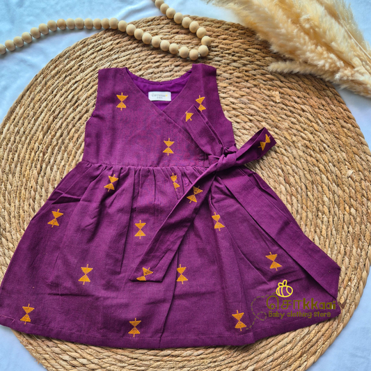 Royal Grape & Mustard Overlap Flared Girl Frock - (0-3years)