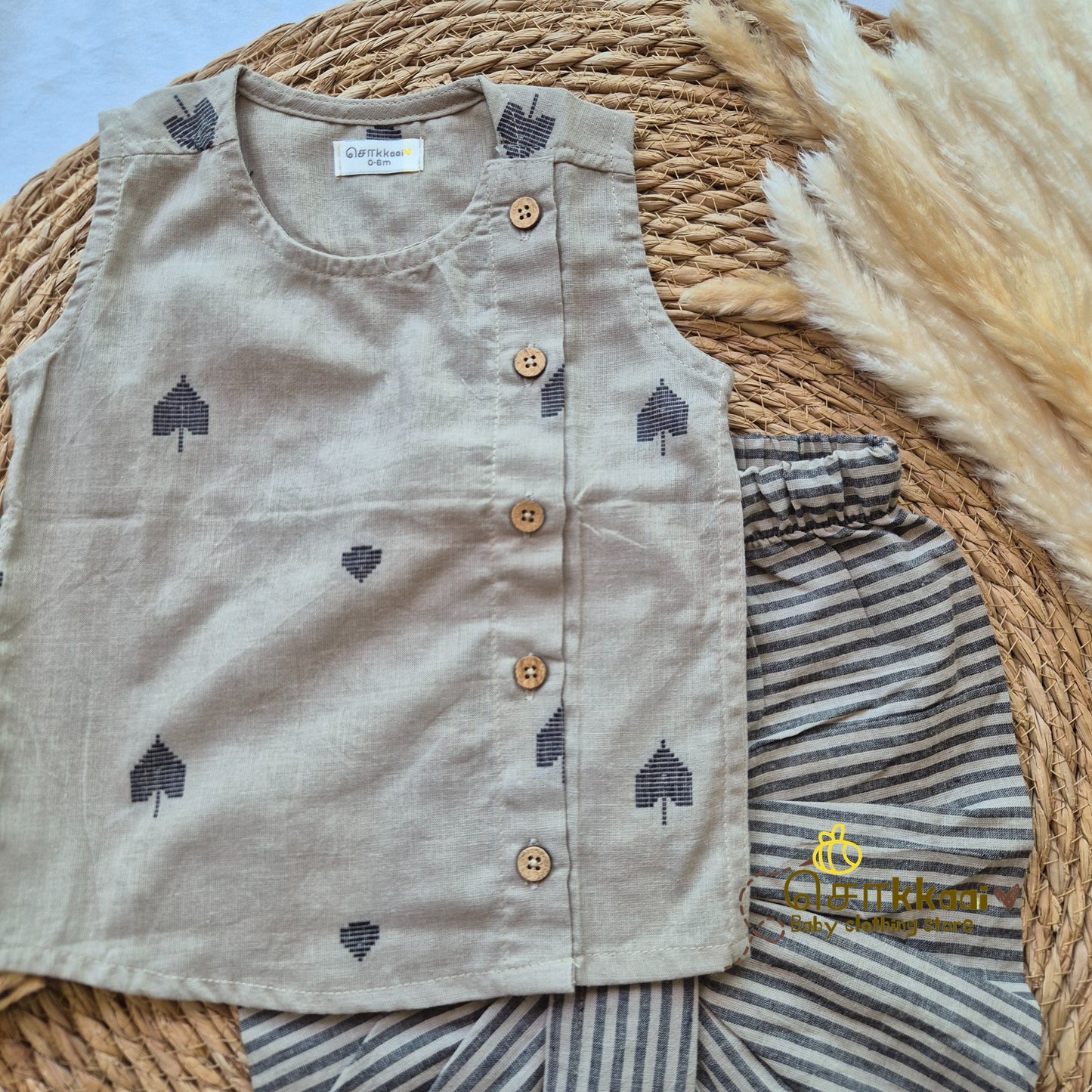 Black grey spade cotton kids dhoti set (0-5yrs) - Sokkaai