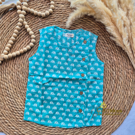 Aqua blue elephant cotton Side Button Jablas (0-3years)