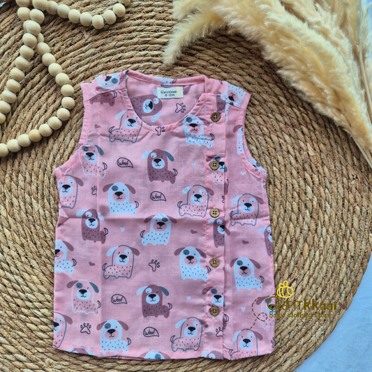 Pink dog mix cotton Side Button Jablas (0-3years)