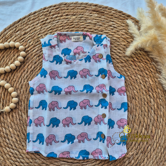 Pink & Blue elephant mix cotton Side Button Jablas (0-2years)