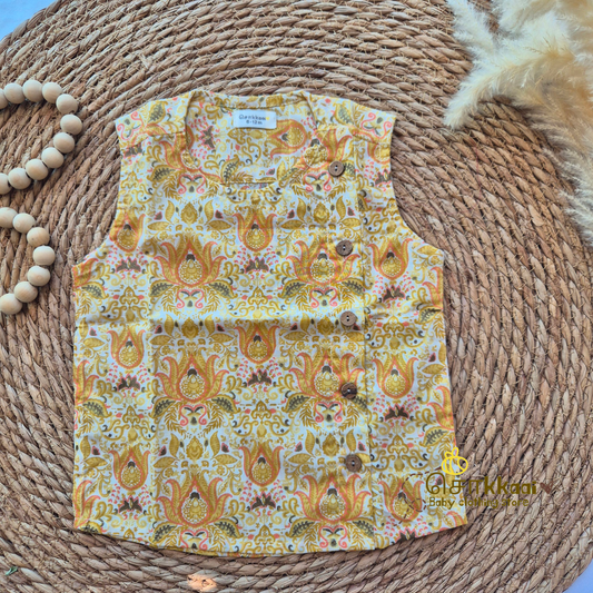 Gold floral cotton Side Button Jablas (0-3years)
