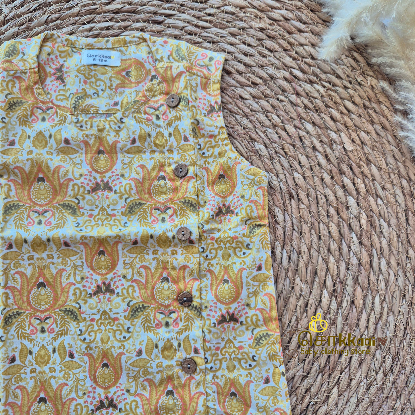 Gold floral cotton Side Button Jablas (0-3years)
