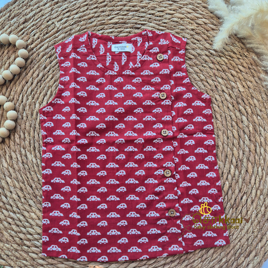 Red car cotton Side Button Jablas (0-3years)