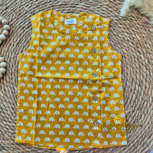 Yellow small elephant cotton Side Button Jablas (0-3years)