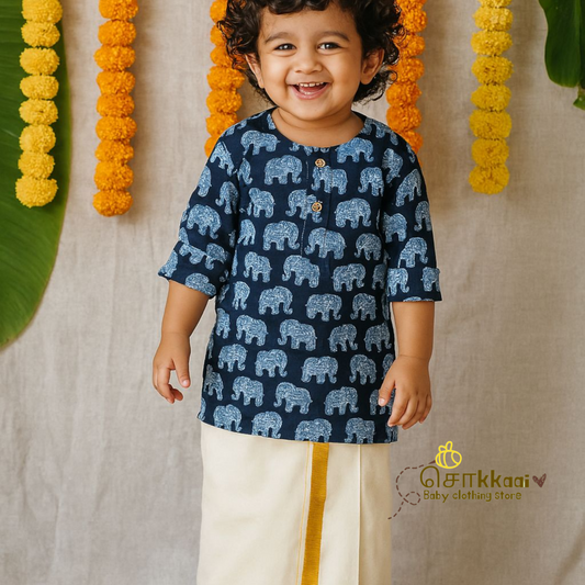 Blue elephant Mid length kurta with elbow sleeve (0 to 6years)